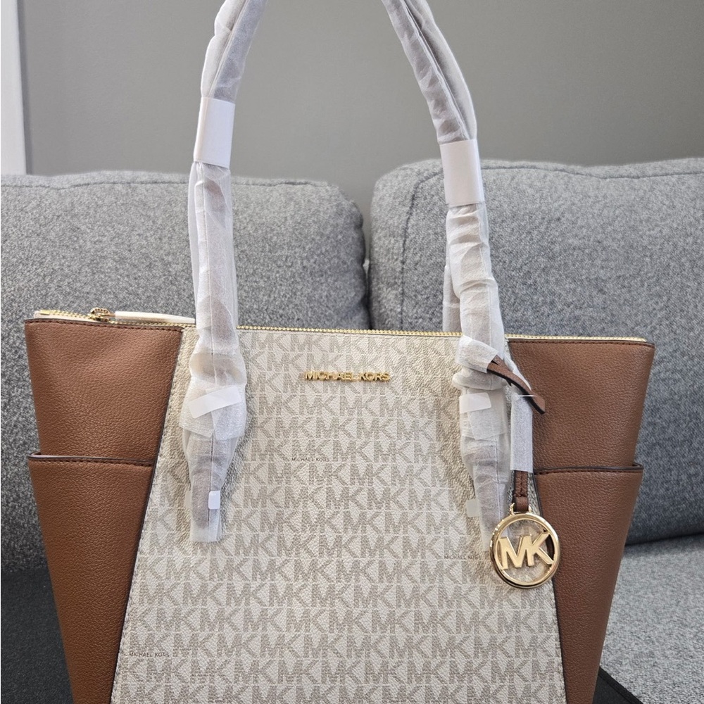Michael Kors Large Logo and Leather Tote Bag